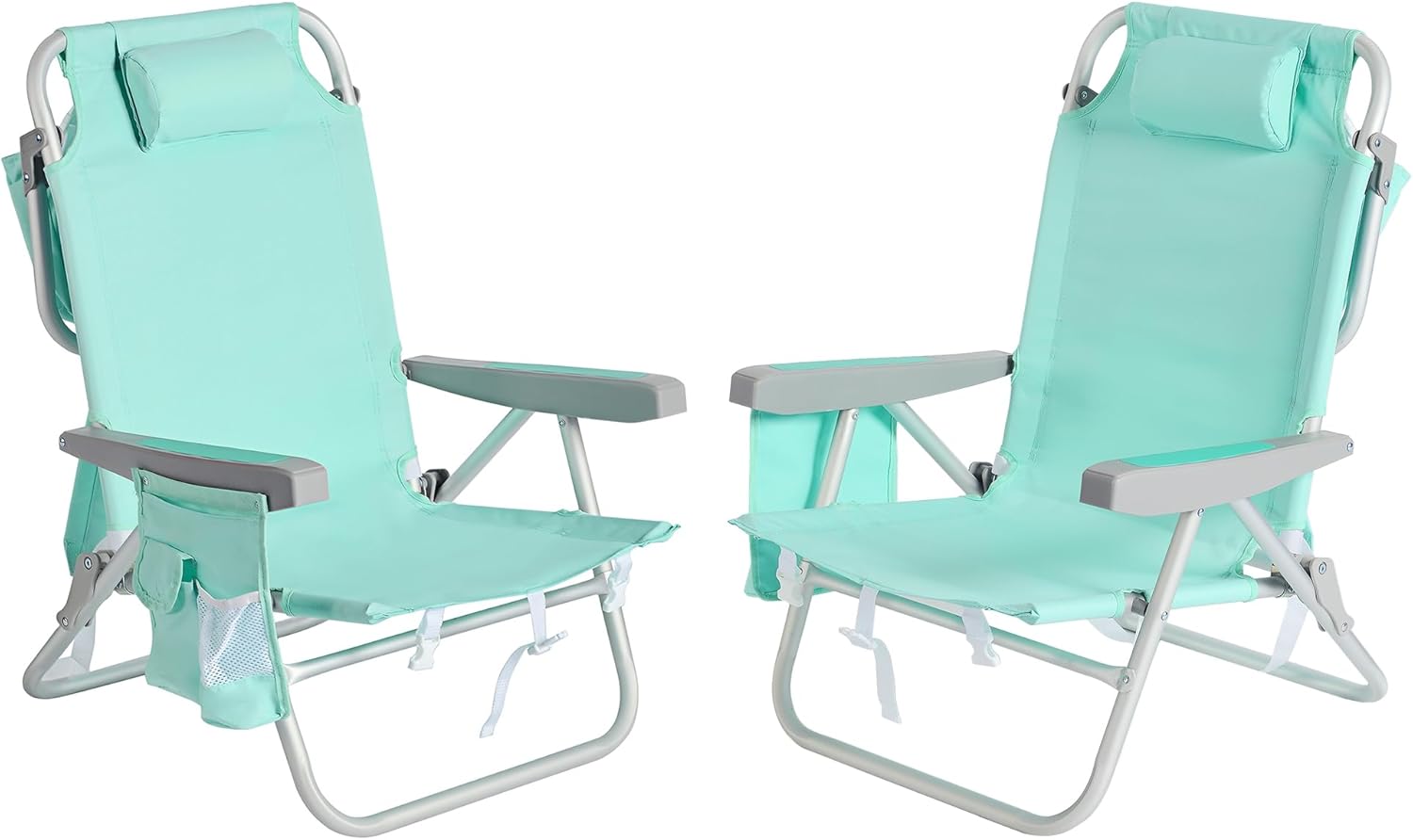 Low-profile beach chairs (set of 2) — compact and portable; ideal for the beach, camping, and travel.