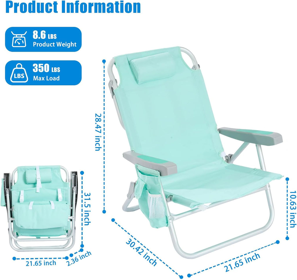 SUNNYFEEL Low-Profile Beach Chairs (Set of 2) — High load capacity; features an insulated cooler bag and cup holder; suitable for outdoor use, lawns, picnics, and fishing.