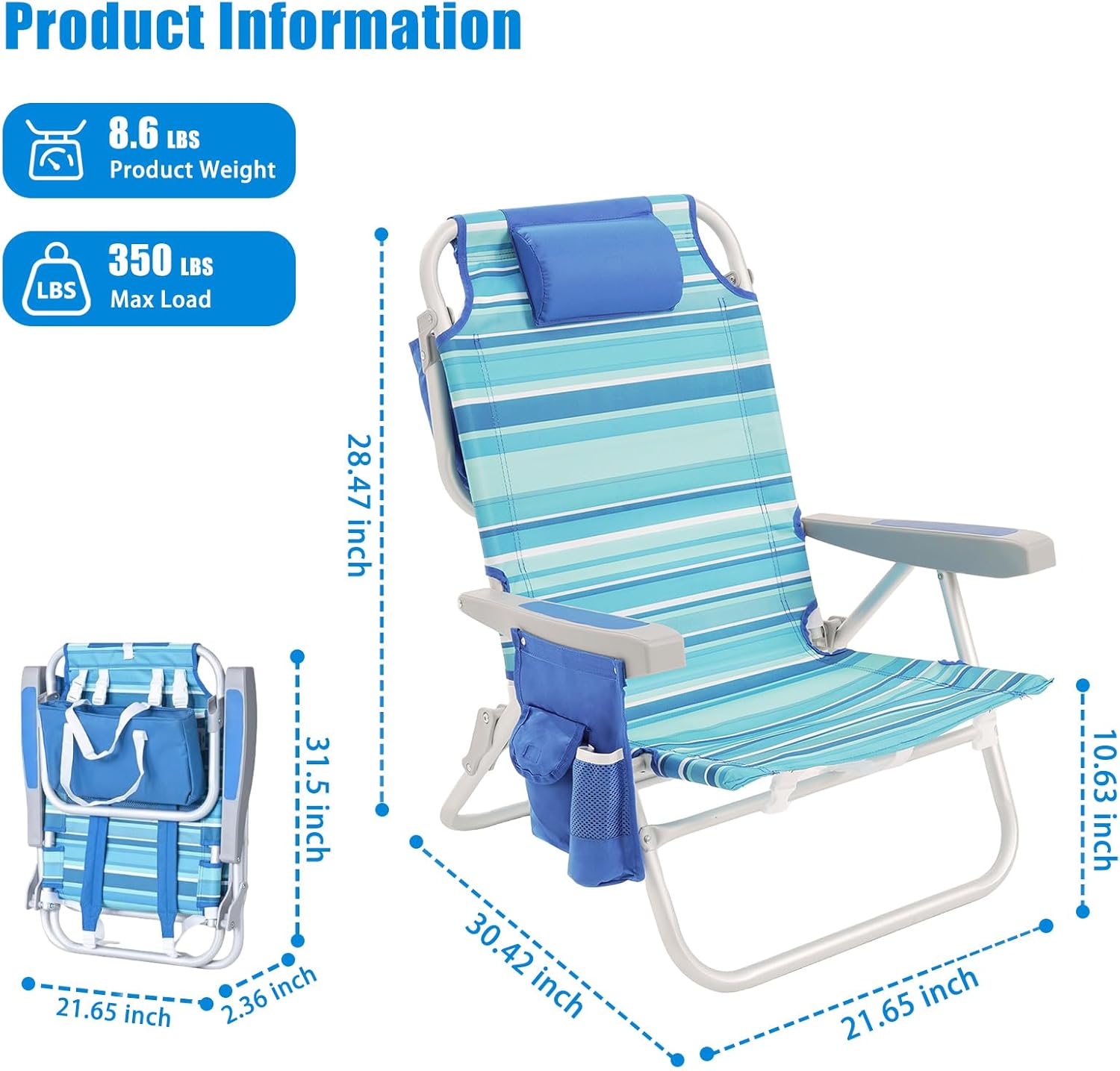 Low-profile beach chairs (set of 2) — compact and portable; ideal for the beach, camping, and travel.