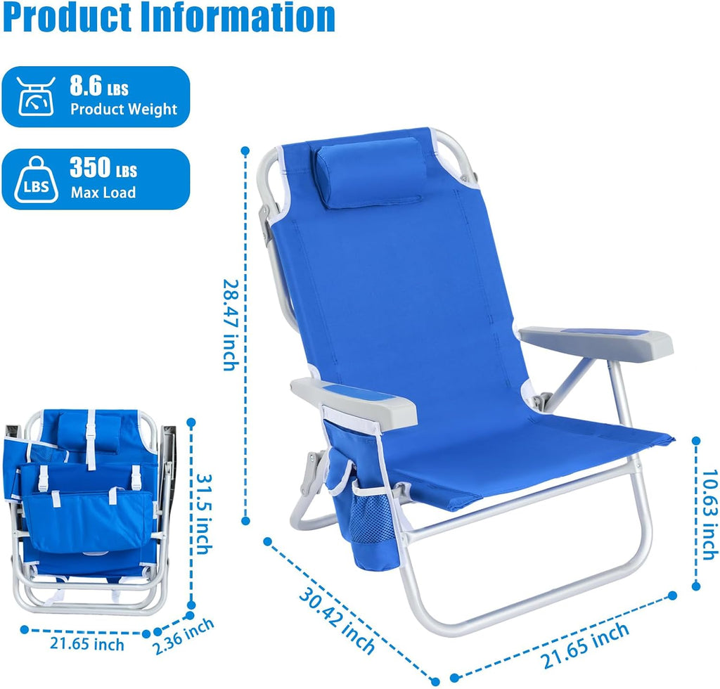 Low-profile beach chairs (set of 2) — compact and portable; ideal for the beach, camping, and travel.