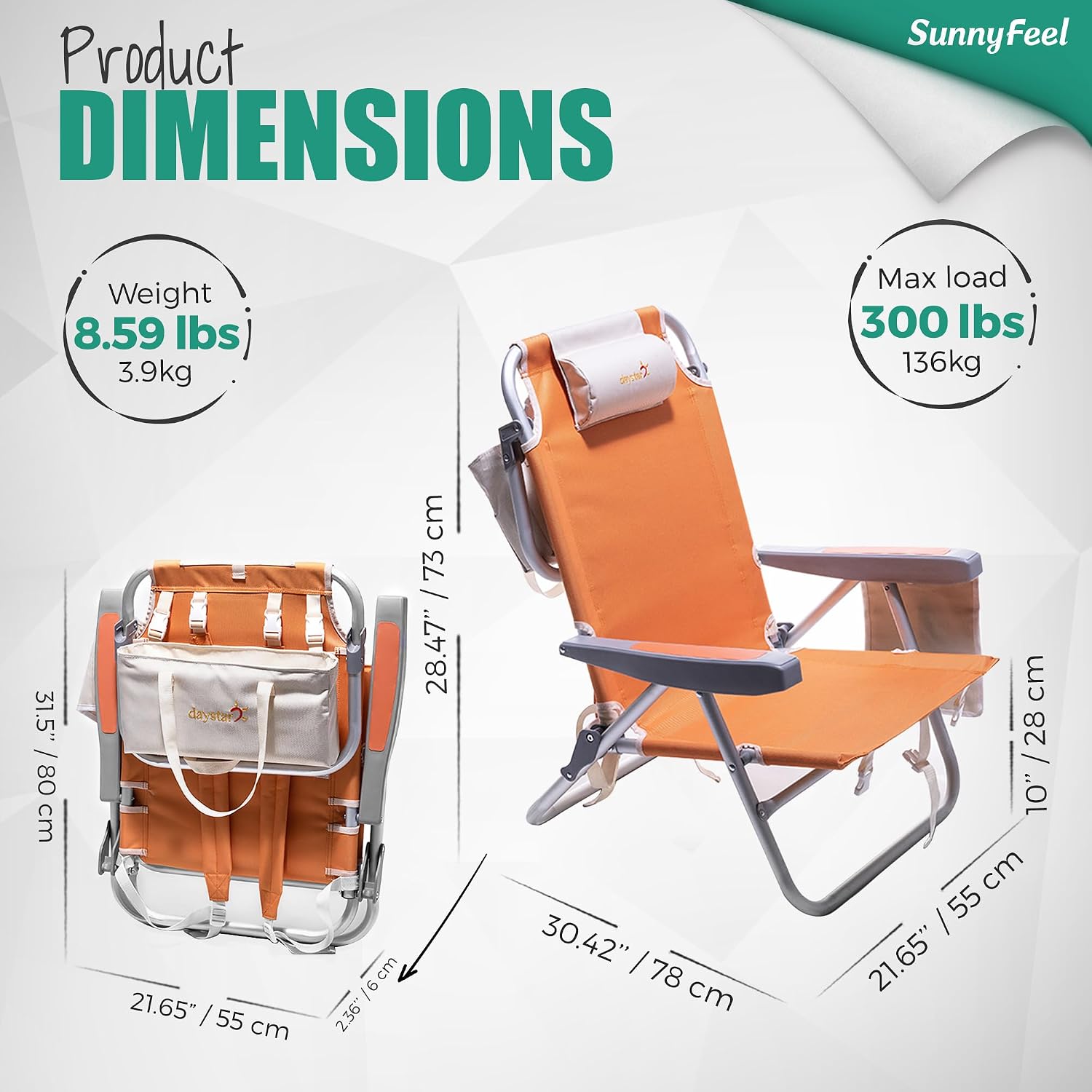 SUNNYFEEL Low-Profile Beach Chairs (Set of 2) — High load capacity; features an insulated cooler bag and cup holder; suitable for outdoor use, lawns, picnics, and fishing.
