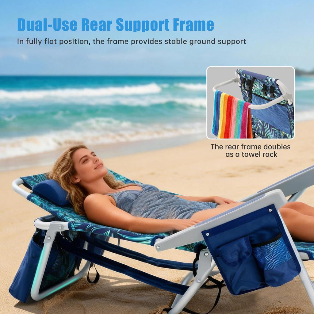 Low-profile beach chairs (set of 2) — Portable, foldable, backpack-style design