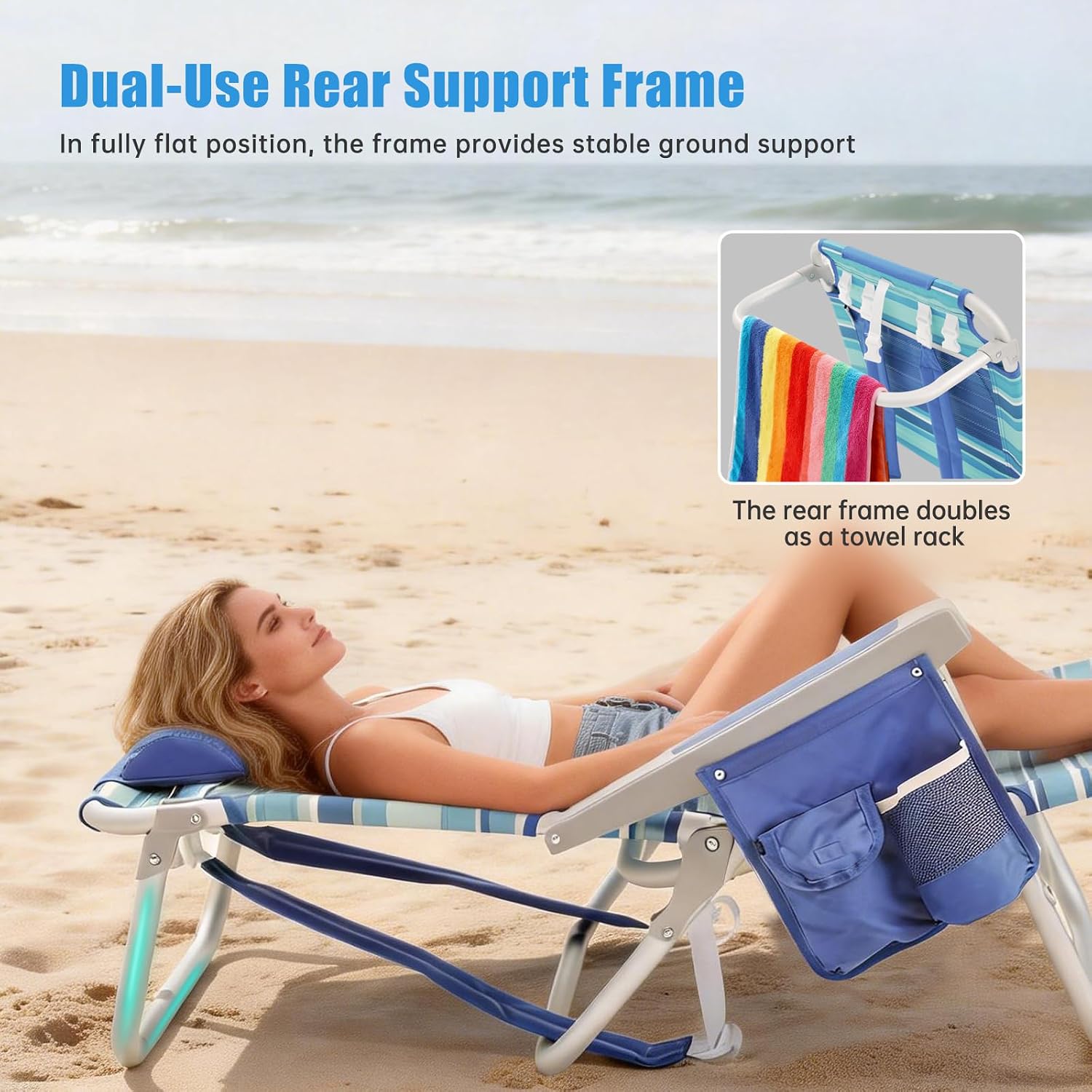 SUNNYFEEL Low-Profile Beach Chairs (Set of 2) — High load capacity; features an insulated cooler bag and cup holder; suitable for outdoor use, lawns, picnics, and fishing.