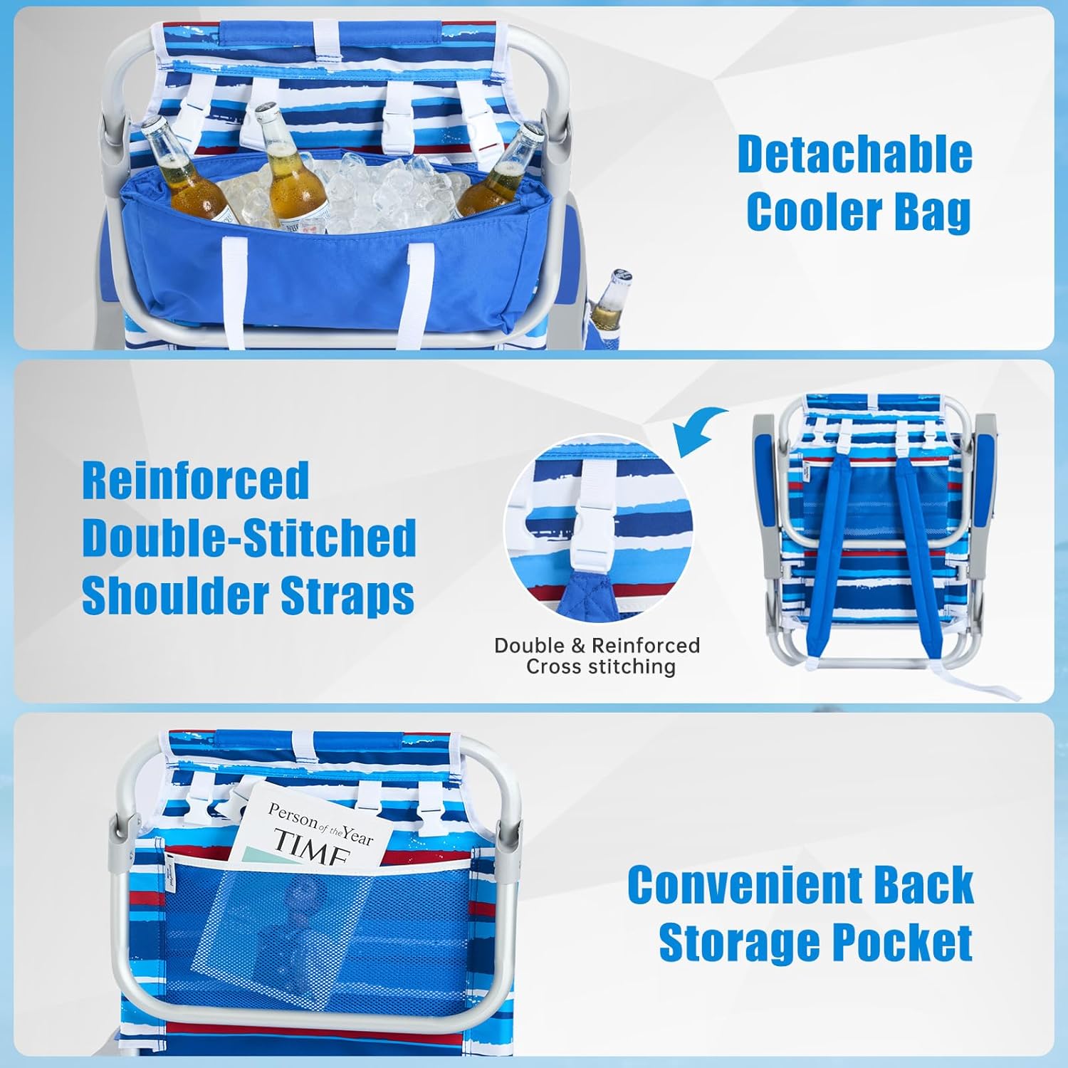 SUNNYFEEL Low-Profile Beach Chairs (Set of 2) — High load capacity; features an insulated cooler bag and cup holder; suitable for outdoor use, lawns, picnics, and fishing.