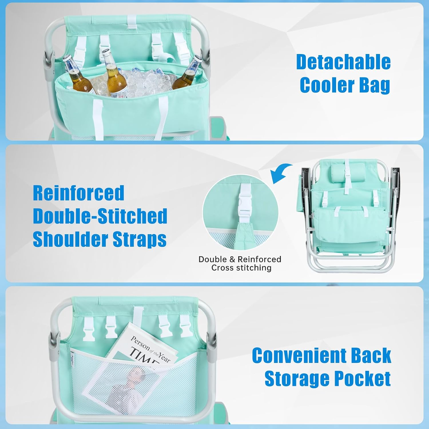 SUNNYFEEL Low-Profile Beach Chairs (Set of 2) — High load capacity; features an insulated cooler bag and cup holder; suitable for outdoor use, lawns, picnics, and fishing.