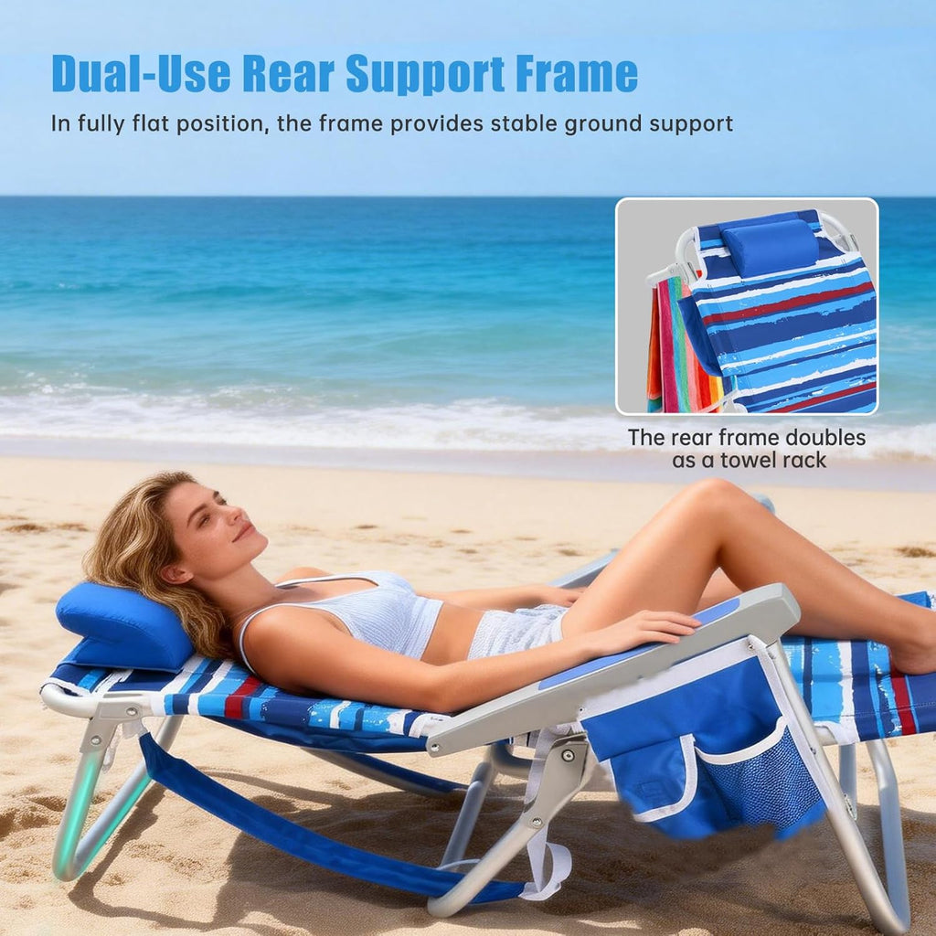 SUNNYFEEL Low-Profile Beach Chairs (Set of 2) — High load capacity; features an insulated cooler bag and cup holder; suitable for outdoor use, lawns, picnics, and fishing.