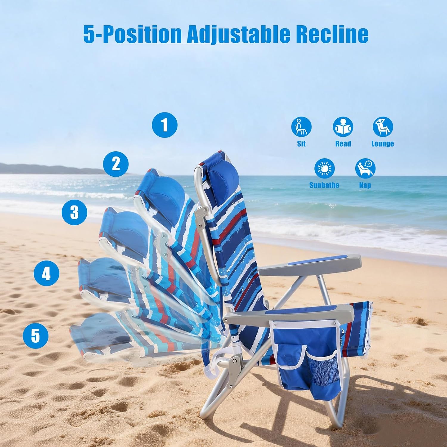 Low-profile beach chairs (set of 2) — compact and portable; ideal for the beach, camping, and travel.