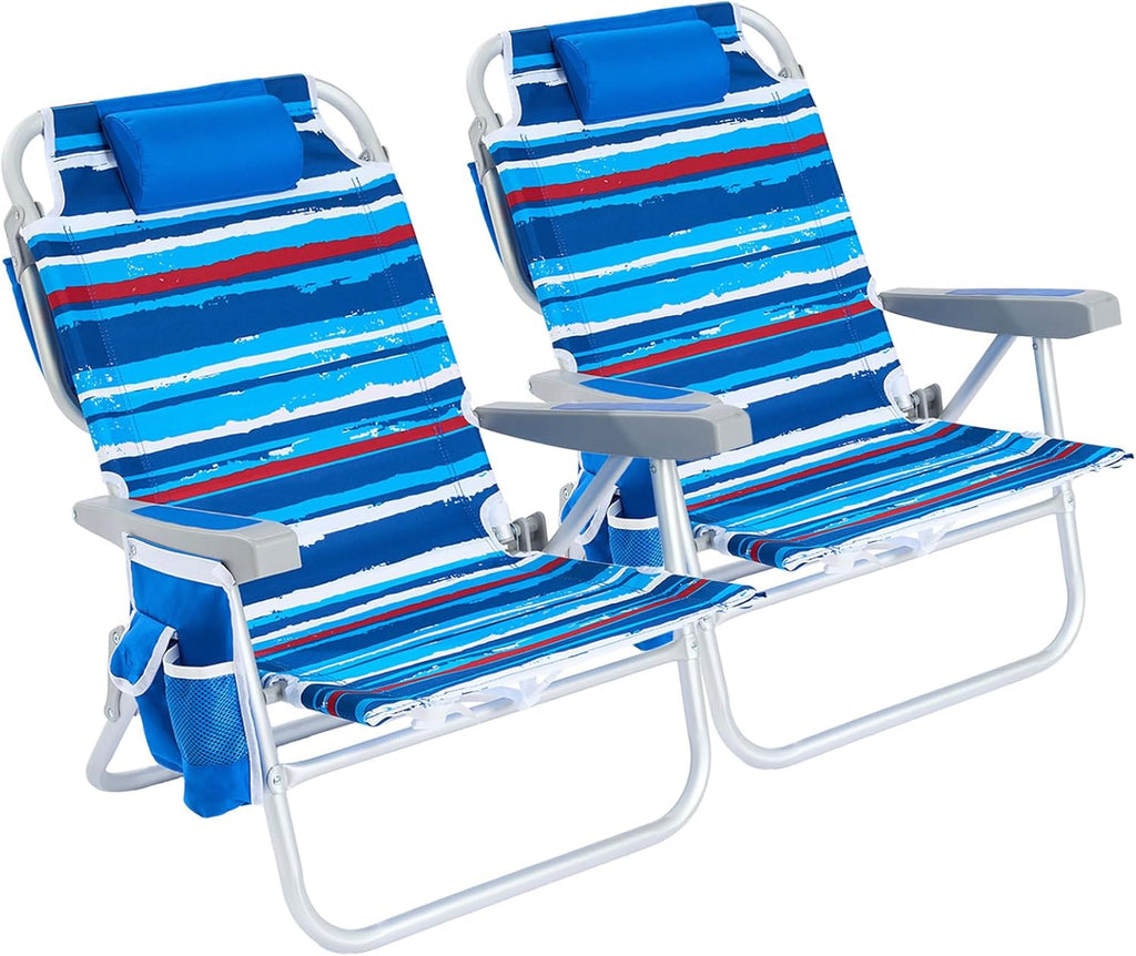SUNNYFEEL Low-Profile Beach Chairs (Set of 2) — High load capacity; features an insulated cooler bag and cup holder; suitable for outdoor use, lawns, picnics, and fishing.
