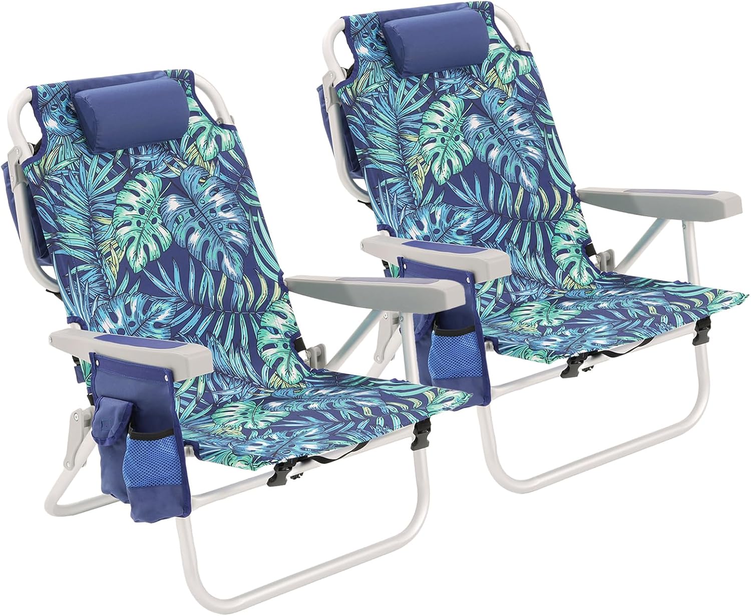 Low-profile beach chairs (set of 2) — Portable, foldable, backpack-style design