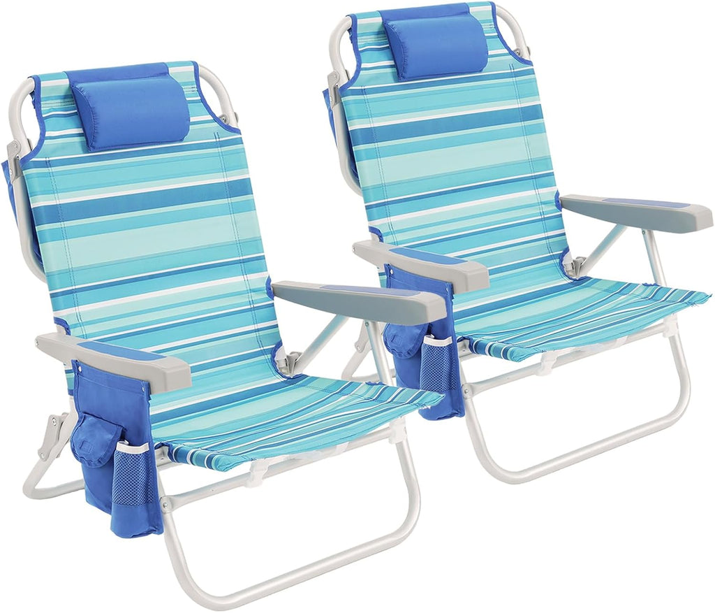 Low-profile beach chairs (set of 2) — compact and portable; ideal for the beach, camping, and travel.
