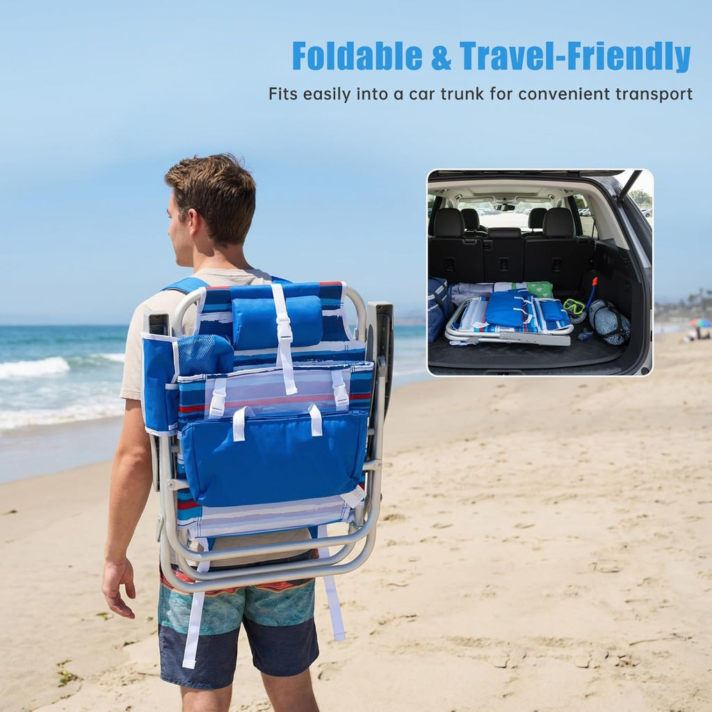 Low-profile beach chairs (set of 2) — compact and portable; ideal for the beach, camping, and travel.