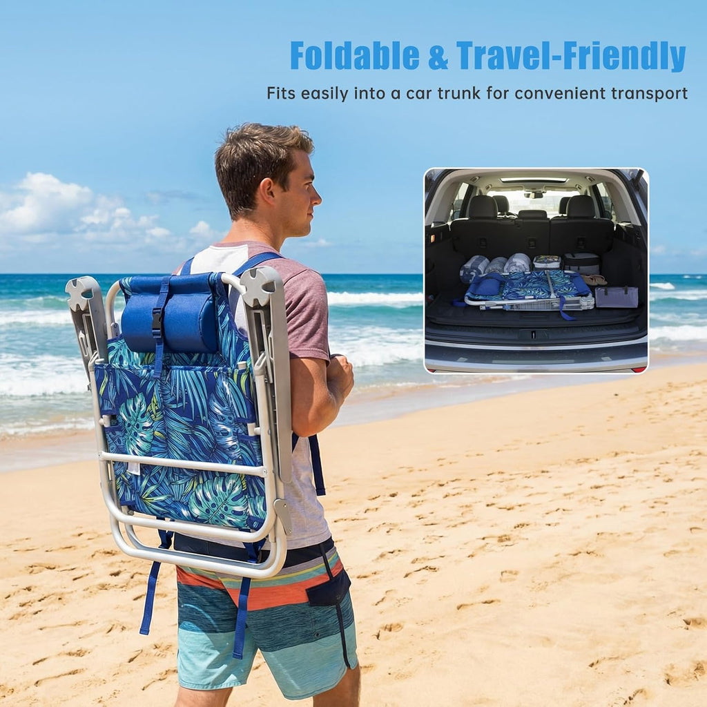 SUNNYFEEL Low-Profile Beach Chairs (Set of 2) — High load capacity; features an insulated cooler bag and cup holder; suitable for outdoor use, lawns, picnics, and fishing.