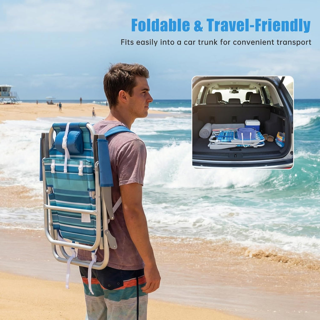 Low-profile beach chairs (set of 2) — compact and portable; ideal for the beach, camping, and travel.