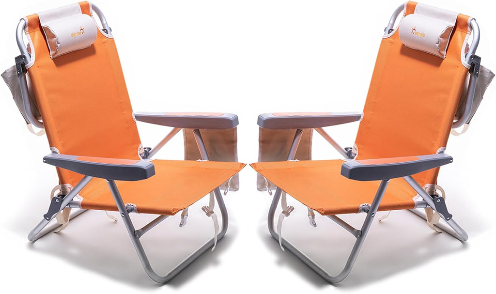Low-profile beach chairs (set of 2) — 5-position adjustable