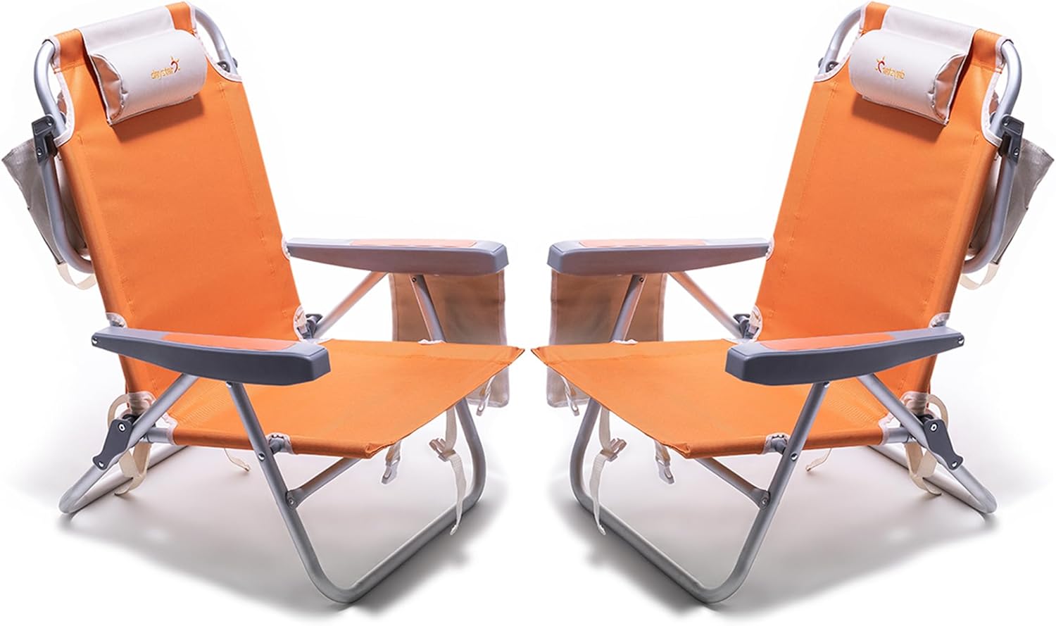 Low-profile beach chairs (set of 2) — 5-position adjustable