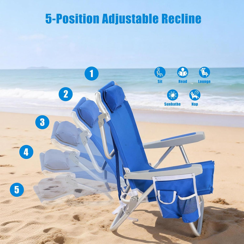 Low-profile beach chairs (set of 2) — compact and portable; ideal for the beach, camping, and travel.
