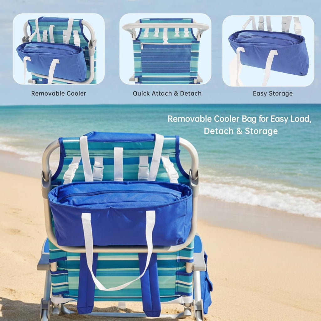 SUNNYFEEL Low-Profile Beach Chairs (Set of 2) — High load capacity; features an insulated cooler bag and cup holder; suitable for outdoor use, lawns, picnics, and fishing.
