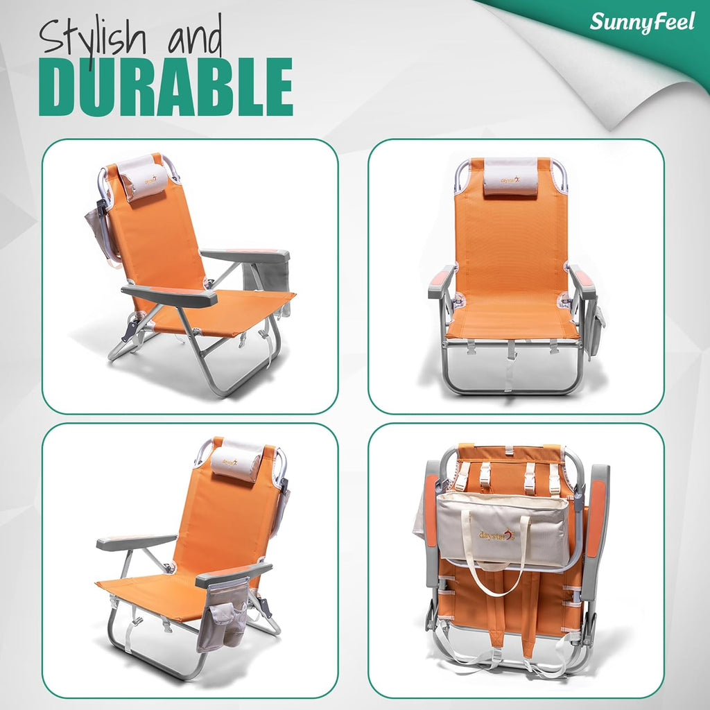 Low-profile beach chairs (set of 2) — 5-position adjustable