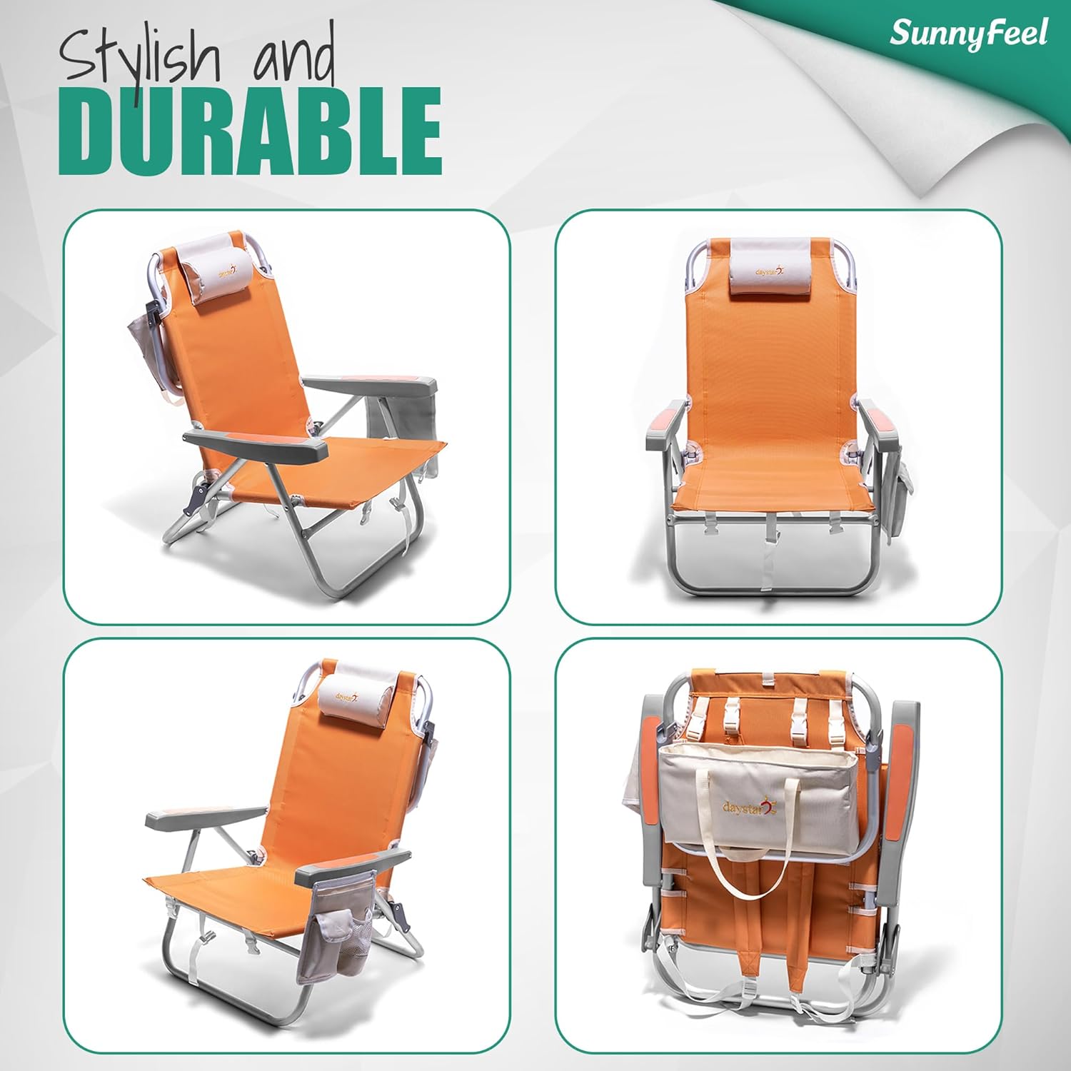 Low-profile beach chairs (set of 2) — 5-position adjustable
