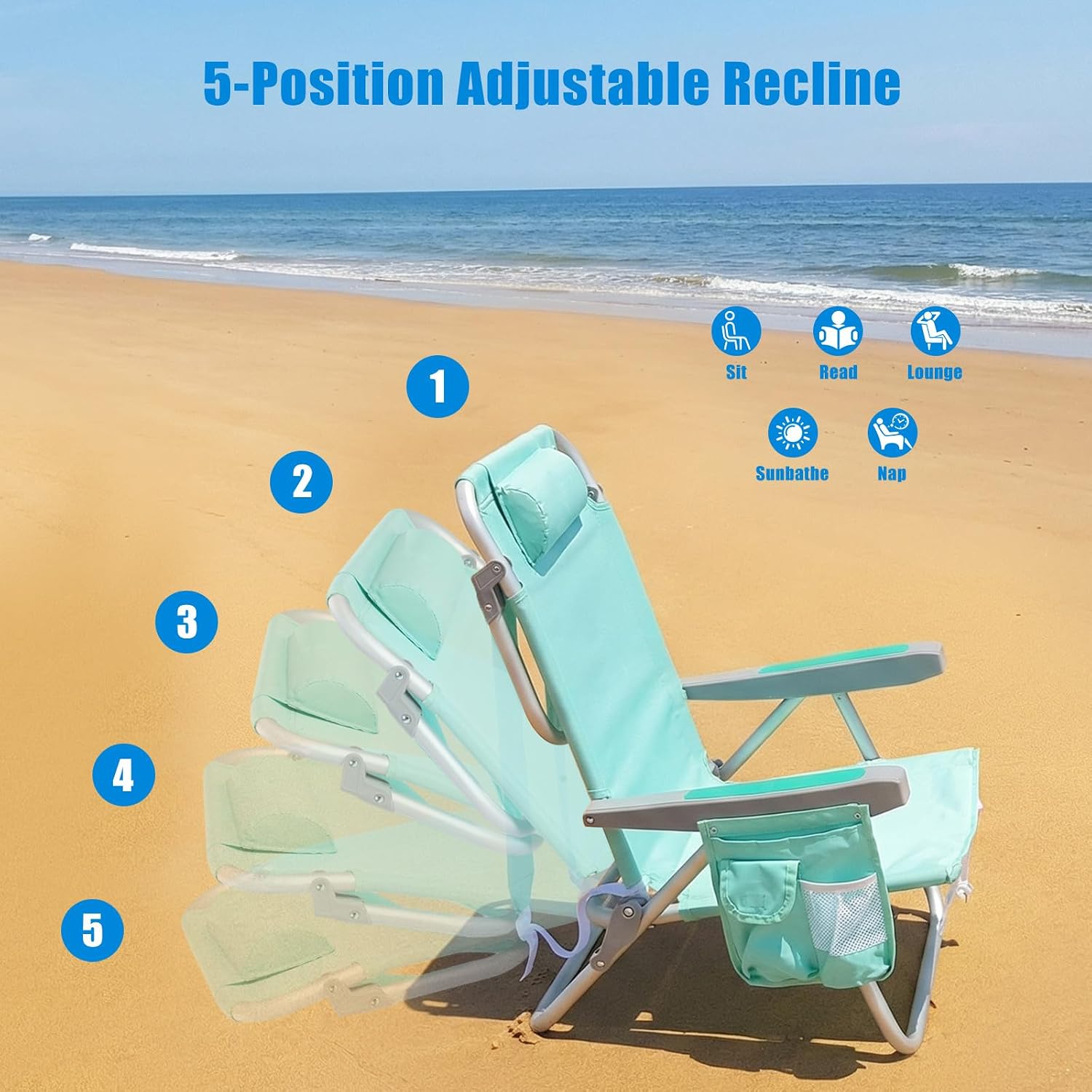 Low-profile beach chairs (set of 2) — compact and portable; ideal for the beach, camping, and travel.