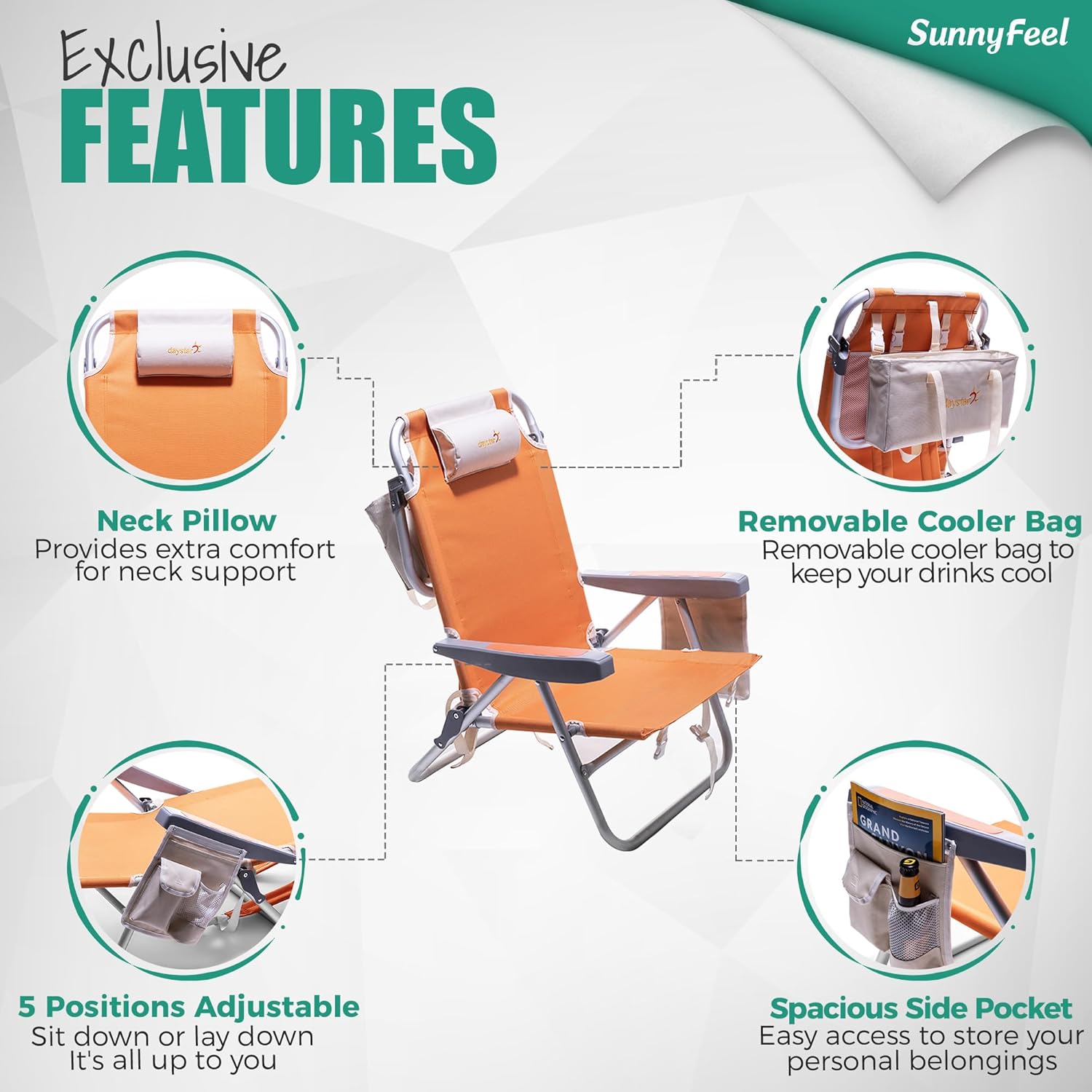 Low-profile beach chairs (set of 2) — 5-position adjustable