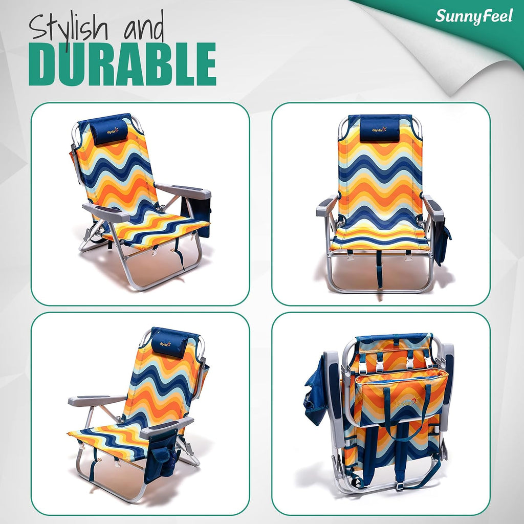 Low-profile beach chairs (set of 2) — 5-position adjustable (including lay-flat mode)