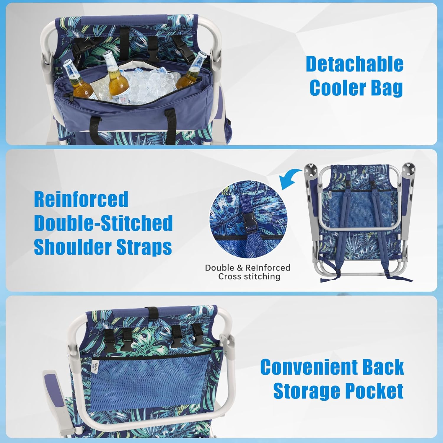 SUNNYFEEL Low-Profile Beach Chairs (Set of 2) — High load capacity; features an insulated cooler bag and cup holder; suitable for outdoor use, lawns, picnics, and fishing.