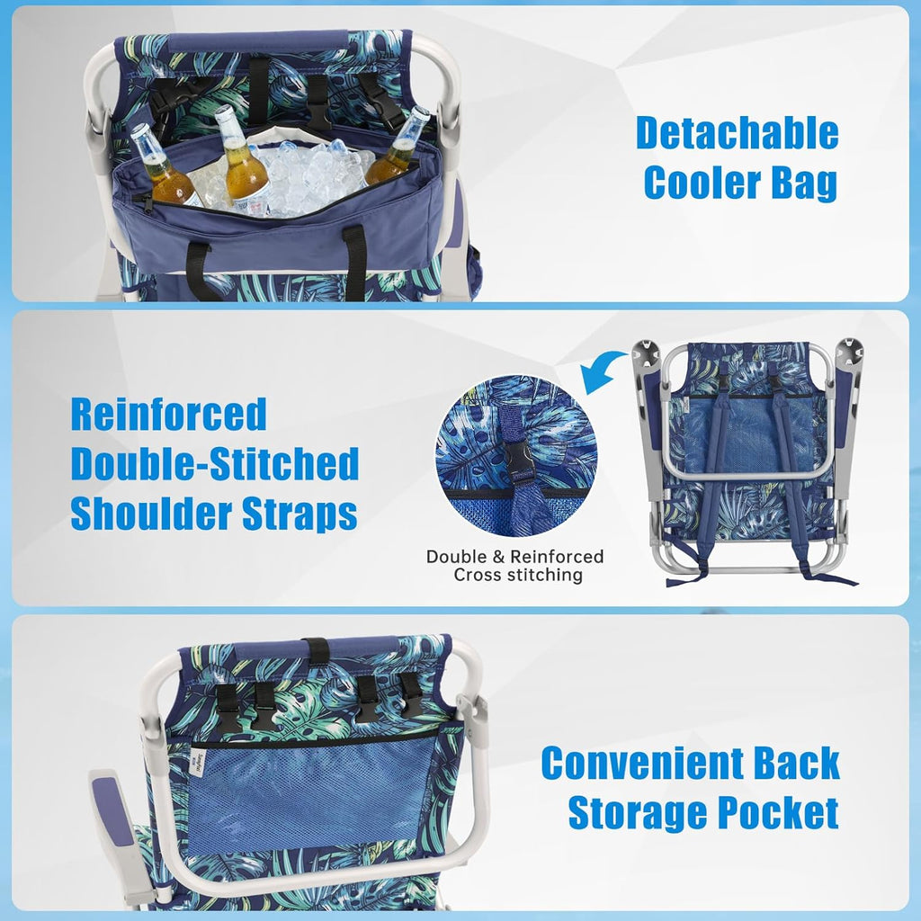 Low-profile beach chairs (set of 2) — Portable, foldable, backpack-style design